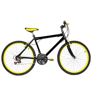 Imagem de Bicicleta Masculina Aro 26 Mtb Alumínio Colorido 18 Marchas Cor Preta E Amarela