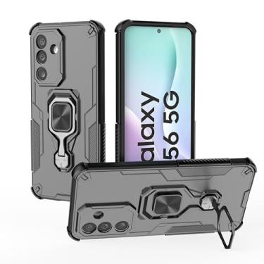 Imagem de Capa compatível com Samsung Galaxy M56 5G, suporte giratório embutido, capa de telefone de proteção resistente preta