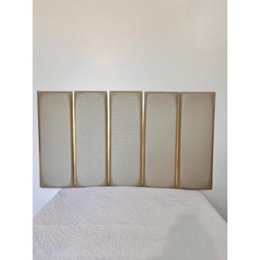 Imagem de Cabeceira estofada antialergica Adesiva em módulos com fitas douradas (Pérola, cama queen 1,69 x 0,60)