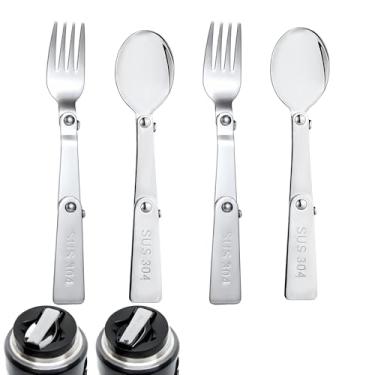 Imagem de BOXOB Thermos Funtainer 16 Oz Pote De Alimentos Multifuncional Dobrável Colher E Garfo Substituição Talheres Portáteis Metal Para Piquenique Viagem Ao Ar Livre (2 Garfos, 2 Colheres)