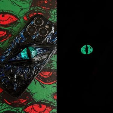 Imagem de Unitvbba Capa de telefone gótica 3D feita à mão com olho de monstro – Ajuste personalizado para todos os modelos de telefone – Exclusivo para fãs de terror, cosplay, amantes de estética escura (fundo