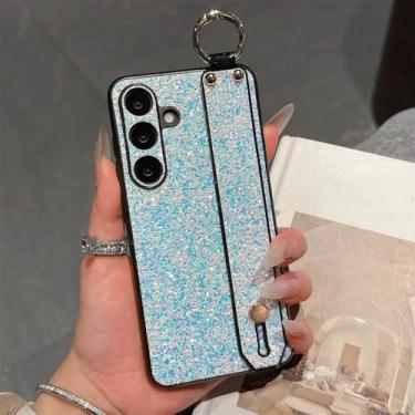 Imagem de Capa de celular com suporte de pulseira e anel para Samsung Galaxy S25 Ultra, S24, S23, S22, S21 Plus, capa rígida de couro com diamante Flash, azul-bebê, para Samsung Galaxy S23