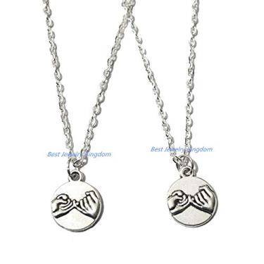 Imagem de Best Friends, conjunto de 2, colar de promessa do Pinky, joias BFF, conjunto de irmãs, colar com pingente de melhor presente Pinky Swear, colar simples, joias do dia a dia, colar com pingente, Metal