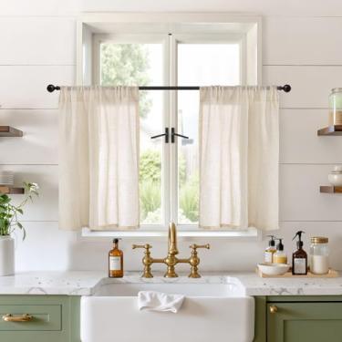 Imagem de BGment Cortinas curtas de linho natalinas de 76 cm de comprimento para janelas de cozinha, cortinas pequenas transparentes leves e rústicas texturizadas para decoração de café e banheiro sobre a pia