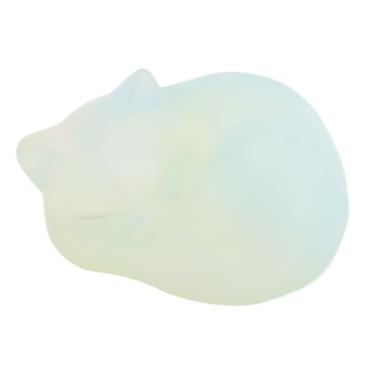 Imagem de Naroote Figura de Gato de Vidro Dormindo, Gato Portátil de Esculpido para o Escritório (Proteína branca)
