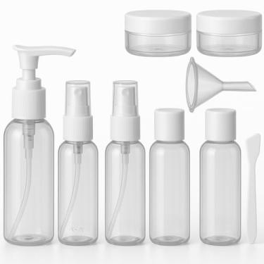 Imagem de Frascos para Viagem Kit 9 Peças com Estojo Transparente Ideal para Shampoo Condicionador Sabonte Líquido Cremes Hidratante com Funil para Encher Recipientes Cosméticos (Branco)