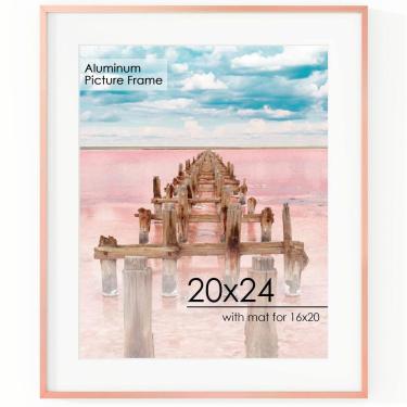 Imagem de Porta-retratos FLYJOE Alumínio 20x24 cm com tapete 16x20 cm em ouro rosa
