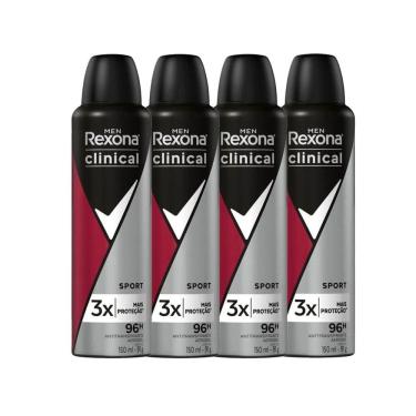 Imagem de Kit Desodorante Antitranspirante Aerosol Rexona Clinical Men Sport 150ml - 4 Unidades