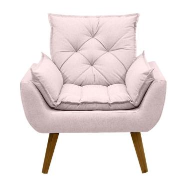 Imagem de Poltrona Opala Conforto Aconchego Tecido Linho E Pés Palito Rosa