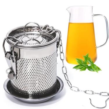 Imagem de Caylielam Infusor de chá grande para chá de folhas soltas com bandeja coletora, jarra de chá de aço inoxidável de 293 ml, coador de bule de chá e mais íngreme, filtro de cozimento reutilizável com