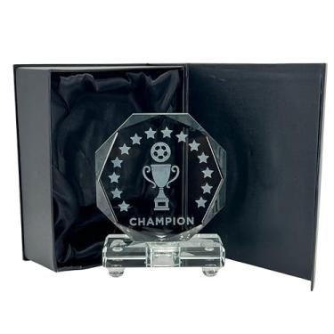 Imagem de Express Medals Prêmio Troféu de Futebol de Cristal, 15 cm, Formato Octógono, Design Campeão com Caixa de Apresentação de Presente Preta, Troféus de Vencedor do Torneio