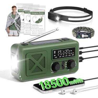 Imagem de Vokida Rádio de emergência com manivela solar, 5000mAh/18500 mWh, rádio meteorológico de emergência, rádios solares com NOAA/AM/FM, farol recarregável, cobertor térmico, pulseira de paracord, para uso