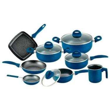 Imagem de Jogo de Panelas Casambiente Cerâmico de Alumínio Azul 8 Peças Blue