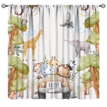 Imagem de Mchenxin Cortinas de animais africanos para crianças, safári tropical leão macaco papagaios árvores flores selva zoológico impressão cortinas de janela para berçário quarto de bebê, sala de jogos, 107