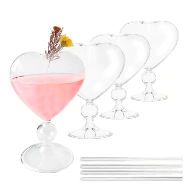 Imagem de Teadokly 4 peças de taças de vinho branco em forma de coração, taças altas de vidro, taças de coquetel para festas, casas, bares, clubes, restaurantes, locais de hotel