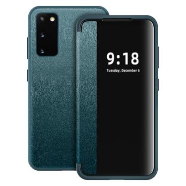 Imagem de Capa flip para Samsung Galaxy S20 S View, fosco translúcido transparente visualização fólio 360 graus capa protetora para celular para Samsung S20, capa flip de luxo para Samsung S20 (verde)