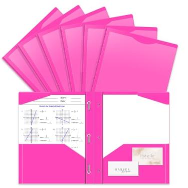 Imagem de Briartw Pasta de plástico resistente com garras para papel tamanho carta - pacote com 6 pastas de arquivo rosa com bolso frontal transparente - 2 bolsos e 3 pontas, bem como 2 compartimentos para