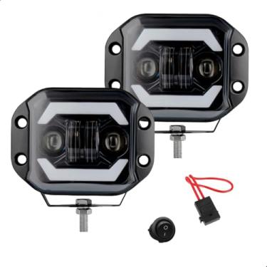 Imagem de Farol Milha Led Automotivo Mod LEDs 40W Quadrado 4 Polegadas de Embutir DRL Angel Eyes + Seta - Par