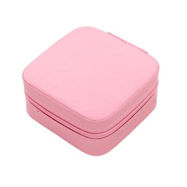 Imagem de Porta Joias Portatil Viagem Estojo Maleta Caixinha Com Ziper Cor:Rosa 