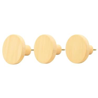 Imagem de Kit 3 Ganchos Cabideiro de Madeira Pinus Pendurador Parede Redondo Bolsas Casacos