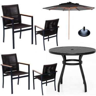 Imagem de Conjunto com Mesa de Alumínio 4 Poltronas de Corda Náutica Ombrelone e