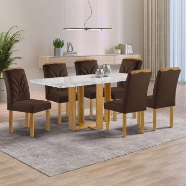 Imagem de Mesa de Jantar 6 Lugares Isadora Carolina com Vidro Cinamomo/Off White/Marrom - Cel Móveis