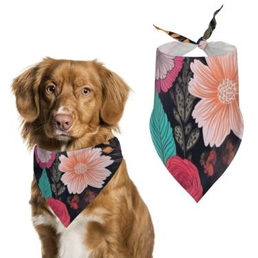 Imagem de Cachecol colorido Boho floral estampado para animais de estimação cachecol triângulo de poliéster - tamanho único (70 x 30 cm)
