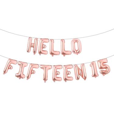 Imagem de Decorações de aniversário de 15 anos para meninas 15º aniversário Hello Fifteen Birthday Party Supplies Número 15 Balões Kit de festa de aniversário de 15 anos para sua menina (HELLO FIFTEEN 15 ouro