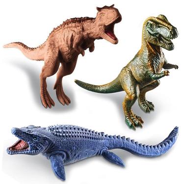 Imagem de 3 Unids Dinossauro Realista Vinil Mosassauro Rex Carnotaurus