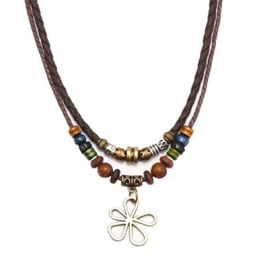 Imagem de QXFQJT Colar feminino com contas boho em camadas, concha de coco terroso, contas de olho de tigre de madeira, verão, praia, havaiano, surfista, gargantilha para homens, adjustable, Zinco, Sem Pedra