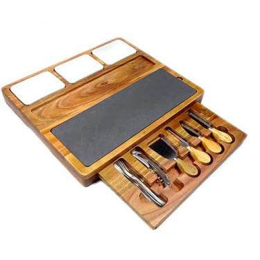 Imagem de Tábua de Frios Premium Madeira e Pedra com Kit Facas e Acessórios - Vi