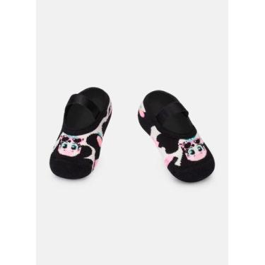 Imagem de Meia Sapatilha Puket Antiderrapante Menina Bebê Vaca Off White 15 a 18