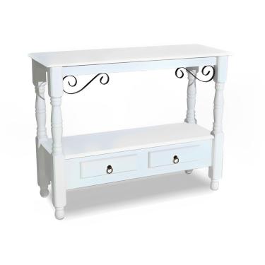 Imagem de Aparador Para Sala Rústico Com 2 Gavetas Pés Torneados - Branco Laca