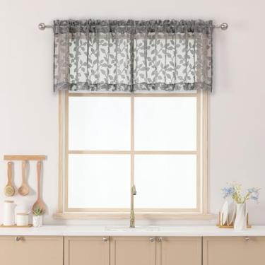 Imagem de Chyhomenyc Sanefas transparentes cinza carvão para janelas de 45,7 cm de comprimento, 2 peças, cortinas curtas de cozinha de café com filtro de luz, cortina pequena superior para sala de estar quarto