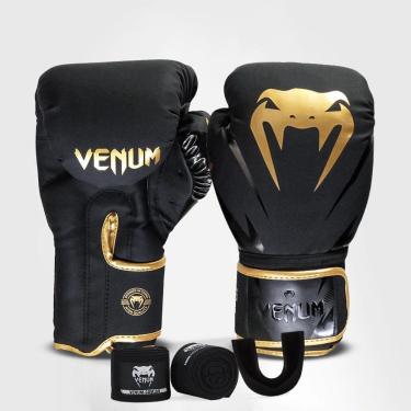 Imagem de Kit Boxe Muay Thai Venum Luvas + 2M Bandagem + Bucal New Impact Evo Gold - 16oz-Unissex