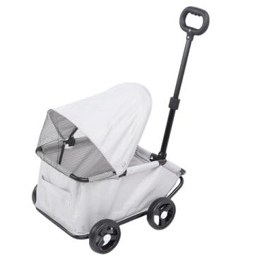 Imagem de RiToEasysports Carrinho de Estimação Dobrável de Animais de Estimação, Rodas Leves de Dosselas Leves 4 Rodas de Carrinho de Estimação Dobrável para Cães Pequenos Gatos (Cinza)