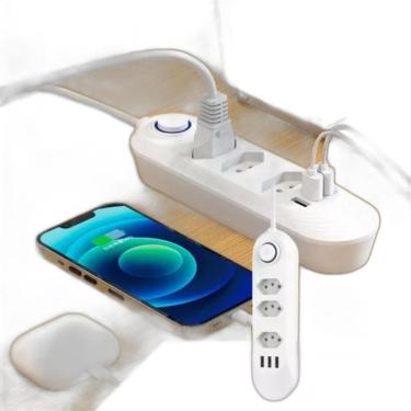 Imagem de Régua Elétrica 3 Tomadas Com Usb Metálico Para Computador