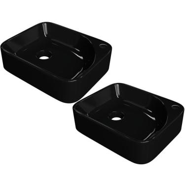 Imagem de Kit 02 Cubas De Apoio Retangular Lavabo Cross C01 Ro36w Preto - Lyam