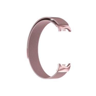Imagem de Pulseira de Aço Inoxidável com Fecho Magnético para Mi Band 8, 9, 10, Malha Milanese (Rosa)