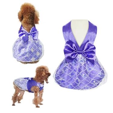 Imagem de Topkins Vestido de cachorro, roupas para cães, saia macia para cães pequenos e médios, lindo vestido de filhote com gravata borboleta, vestidos respiráveis para cães, roxo GG