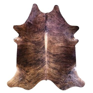 Imagem de rodeo Tapete de couro de vaca genuíno - Tapete de pele de vaca real grande para sala de estar e quarto - Tapetes ocidentais para um ambiente de decoração de casa ocidental natural - Decoração de