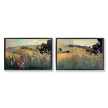 Imagem de Stupell Industries Conjunto de tela flutuante com moldura preta de 2 peças Tranquil Plains Hillside por Elara Yasna, 43 x 63 cm