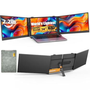 Imagem de Extensor de tela triplo para laptop de 35.6 cm – monitor portátil ultrafino e leve (1 kg) para laptop, tela de viagem FHD 1080P, laptops de 13 a 17 polegadas, USB-C/HDMI, tela estendida de alumínio