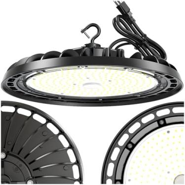 Imagem de WinWatt Luz LED High Bay 240W, luminária comercial UFO de 30 cm com fonte de alimentação isolada, com plugue para oficina de armazém de garagem, oficina, 5000 K, 35000 lm, regulável IP65 UL ETL