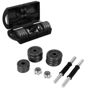 Imagem de Kit Halteres, Barras e Anilhas 19 Peças 15kg com Maleta