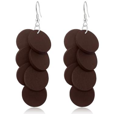 Imagem de WIKMAB Brincos de madeira boêmia, geometria, redonda, leves, pendentes, pendentes de madeira natural, círculo, franja, gancho, brincos, small item, Madeira, Sem pedra preciosa