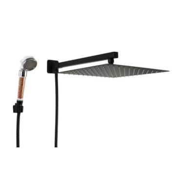 Imagem de Ducha Chuveiro Inox 30 cm Preto Fosco com Desviador e Chuveirinho de M
