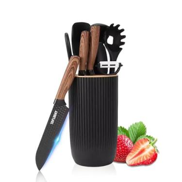 Imagem de Conjuntos de facas de cozinha, conjunto de facas afiadas pretas de 10 peças e conjunto de utensílios com bloco, conjunto de blocos de facas de aço inoxidável, conjunto de utensílios de cozinha de