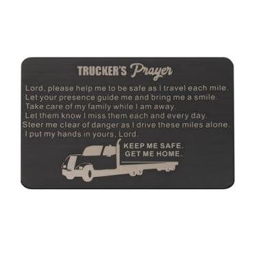 Imagem de BAUNA Presente de caminhoneiro caminhoneiro oração Keep Me Safe Get Me Home Semi motorista de caminhão preto cartão de inserção para homens marido (cartão de oração de caminhoneiro)