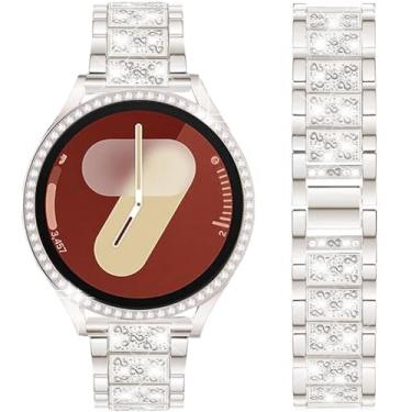 Imagem de DEALELE Pulseiras e capa compatíveis com Samsung Galaxy Watch 8 de 40 mm, pulseira fina de metal de strass com diamante, capa protetora de substituição para mulheres e homens (40 mm, Starlight)